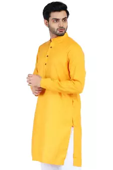 Yellow plain cotton men-kurtas