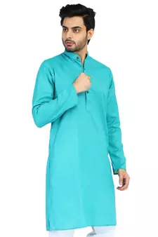 Turquiose plain cotton men-kurtas