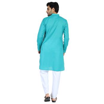 Turquiose plain cotton men-kurtas 3