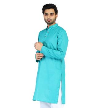 Turquiose plain cotton men-kurtas 4