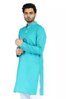 Turquiose plain cotton men-kurtas
