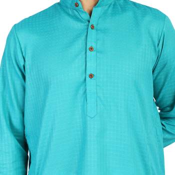 Turquiose plain cotton men-kurtas 5