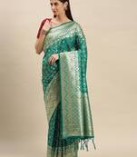 Turquoise woven banarasi saree with blouse