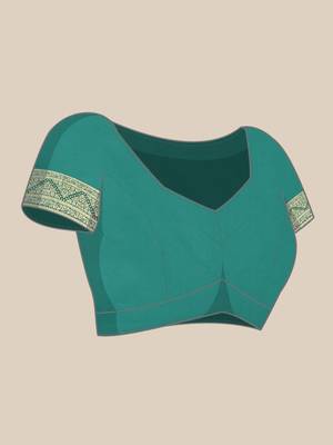 Turquoise woven banarasi saree with blouse 3