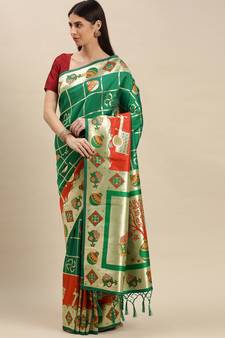 Green woven banarasi saree with blouse
