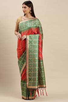 Peach woven banarasi saree with blouse
