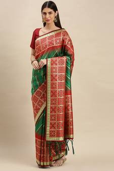 Green woven banarasi saree with blouse