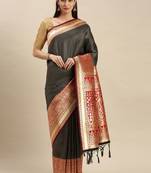 Black woven banarasi saree with blouse