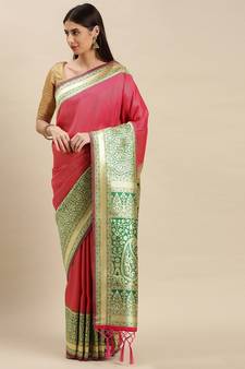 Pink woven banarasi saree with blouse