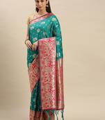 Turquoise woven banarasi saree with blouse
