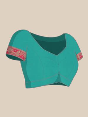 Turquoise woven banarasi saree with blouse 3