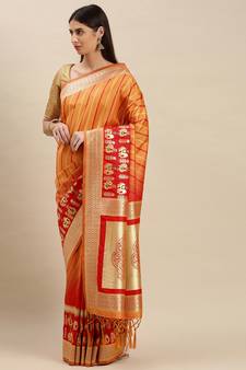 Mustard woven banarasi saree with blouse