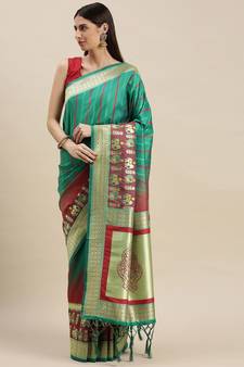 Green woven banarasi saree with blouse