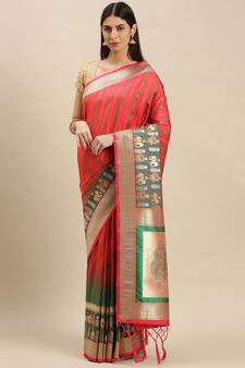Pink woven banarasi saree with blouse