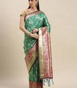 Turquoise woven banarasi saree with blouse