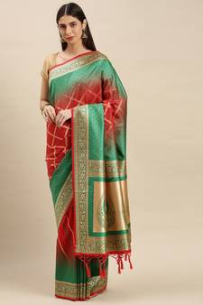 Red woven banarasi saree with blouse