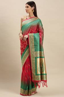 Pink woven banarasi saree with blouse