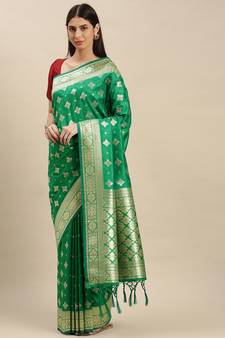 Green woven banarasi saree with blouse