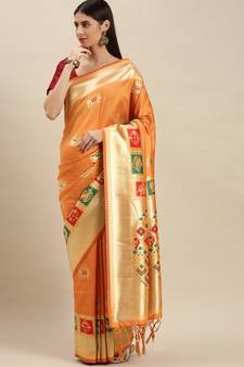 Mustard woven banarasi saree with blouse