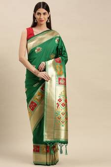 Green woven banarasi saree with blouse
