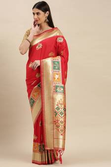 Red woven banarasi saree with blouse