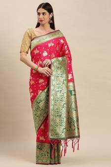 Pink woven banarasi saree with blouse