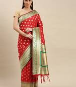 Red woven banarasi saree with blouse