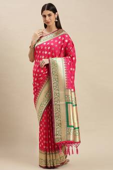 Pink woven banarasi saree with blouse