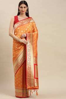 Orange woven banarasi saree with blouse