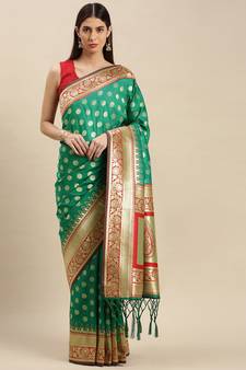 Green woven banarasi saree with blouse