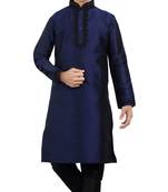  Navy Blue Art Silk Party Wear Kid Boy Kurta Pajama
