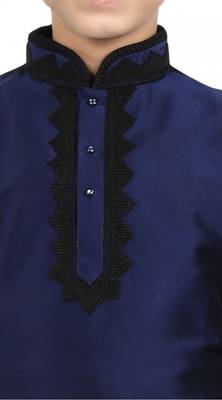  Navy Blue Art Silk Party Wear Kid Boy Kurta Pajama 2