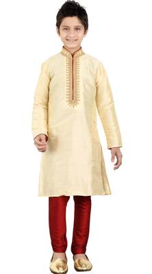Thread Work fawn color Art Silk Kid Boy Kurta Pajama  1