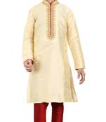 Thread Work fawn color Art Silk Kid Boy Kurta Pajama 