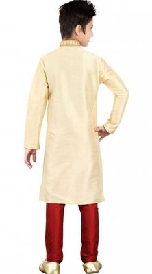 Thread Work fawn color Art Silk Kid Boy Kurta Pajama  2