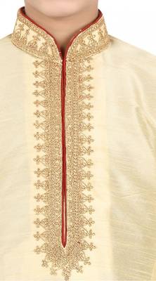 Thread Work fawn color Art Silk Kid Boy Kurta Pajama  3