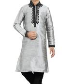 grey art silk kurta for boys ethnic wear