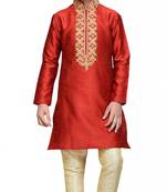 Embroidery Work Red Art Silk Boy Kurta Pajama 