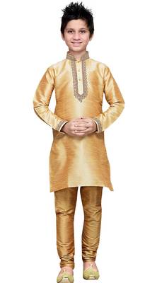Gold art silk dori work ethnic wear for kids  1