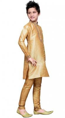 Gold art silk dori work ethnic wear for kids  2