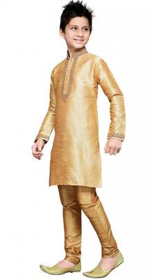 Gold art silk dori work ethnic wear for kids  3