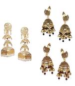 Brass antique gold Multicolor pearl combo earrings