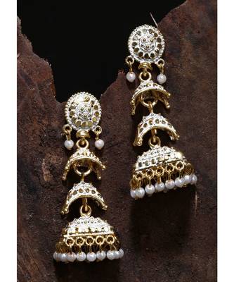 Brass antique gold Multicolor pearl combo earrings 2