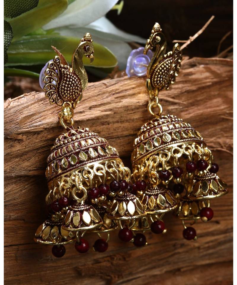 Brass antique gold Multicolor pearl combo earrings