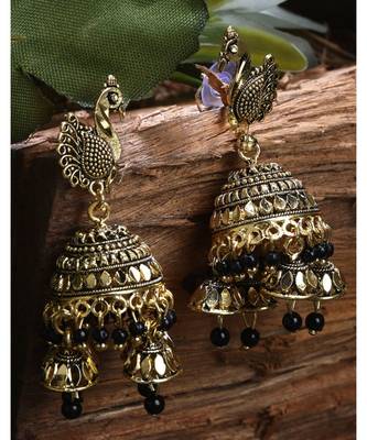 Brass antique gold Multicolor pearl combo earrings 4