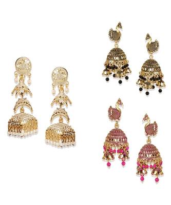Brass antique gold Multicolor pearl combo earrings 1