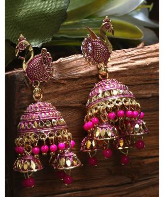 Brass antique gold Multicolor pearl combo earrings 4