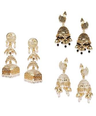 Brass antique gold Multicolor pearl combo earrings 1