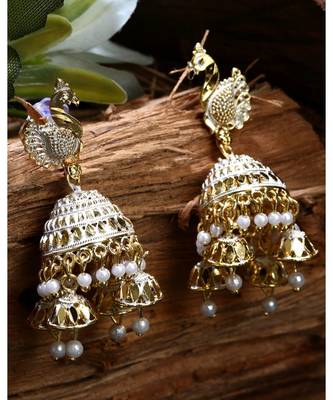 Brass antique gold Multicolor pearl combo earrings 2