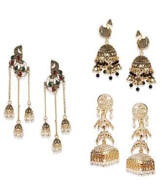 Brass antique gold Multicolor pearl combo earrings 1